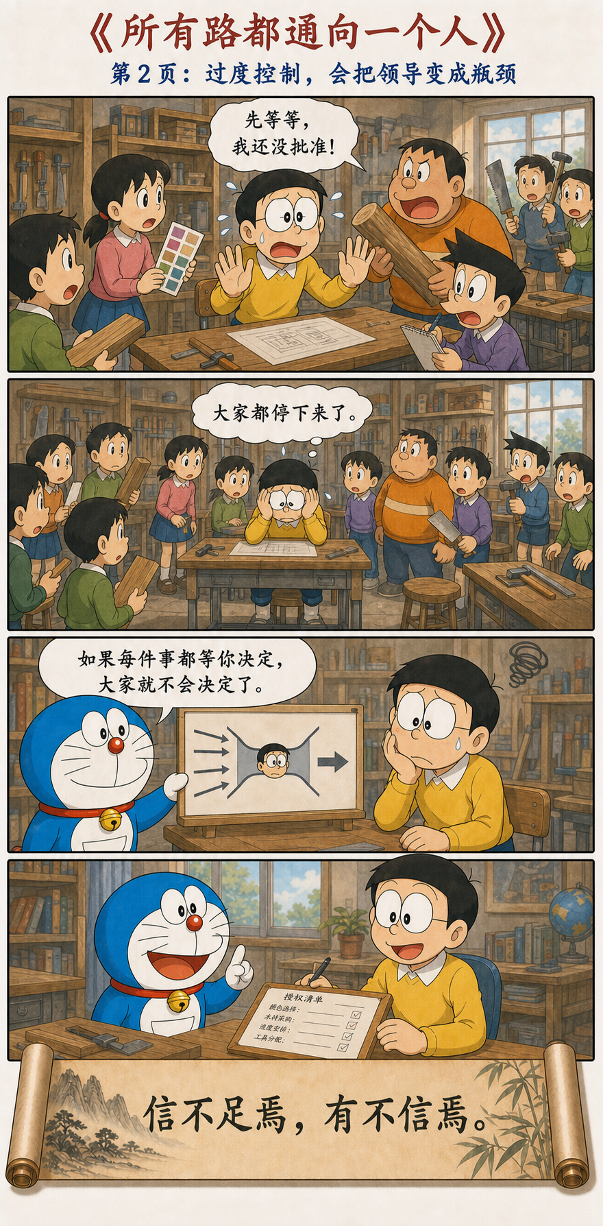 所有决定堆到大雄一人面前形成工作瓶颈