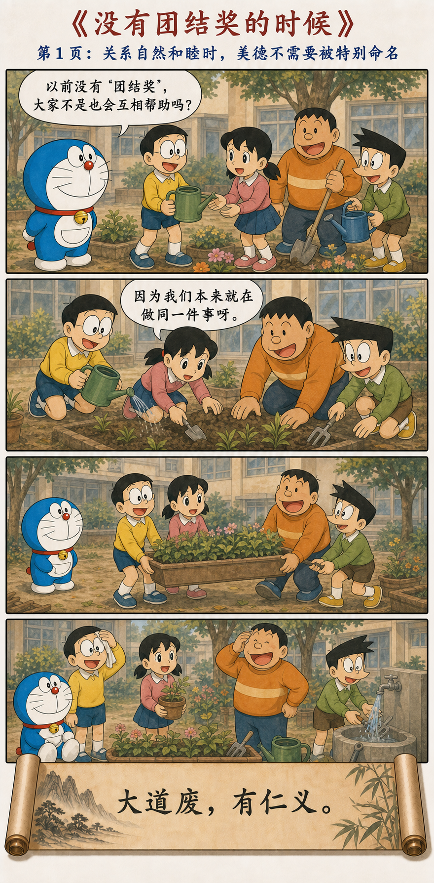 同学没有奖励也自然协作照料校园花园