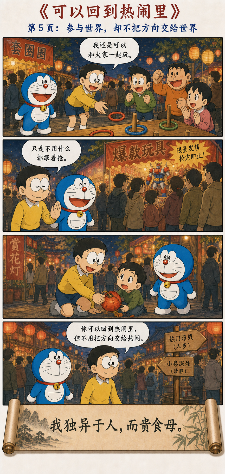 大雄平静回到庆典参与游戏拒绝盲目抢购并帮助他人