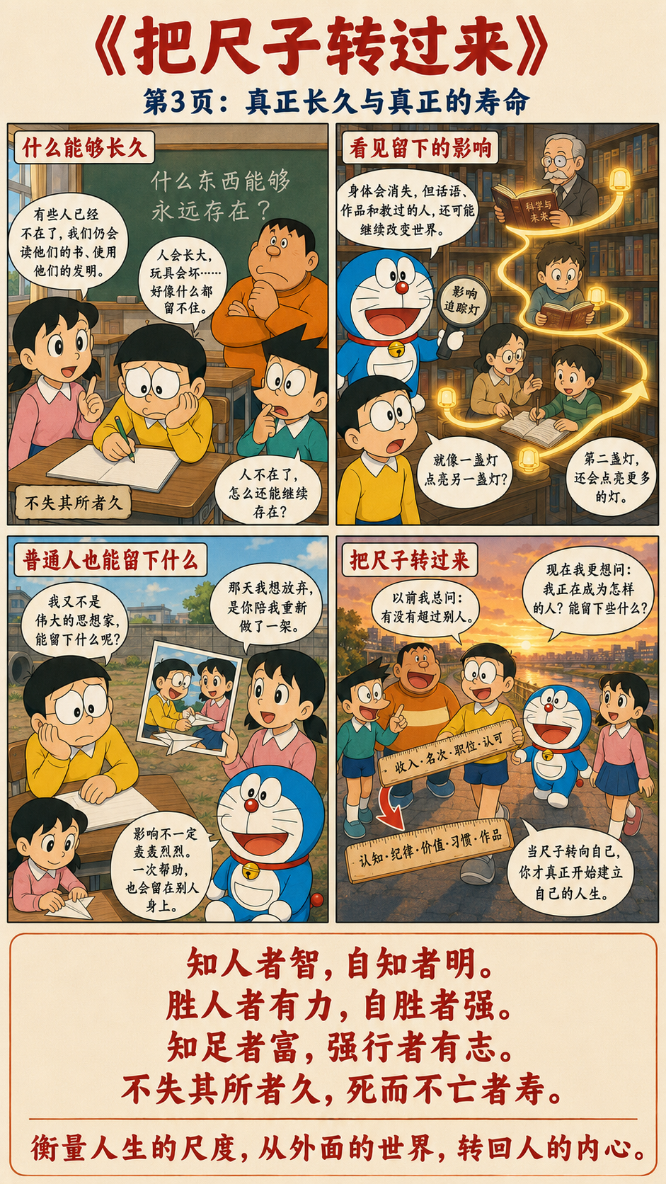 哆啦A梦谈《道德经》第三十三章第三图:真正长久与真正的寿命