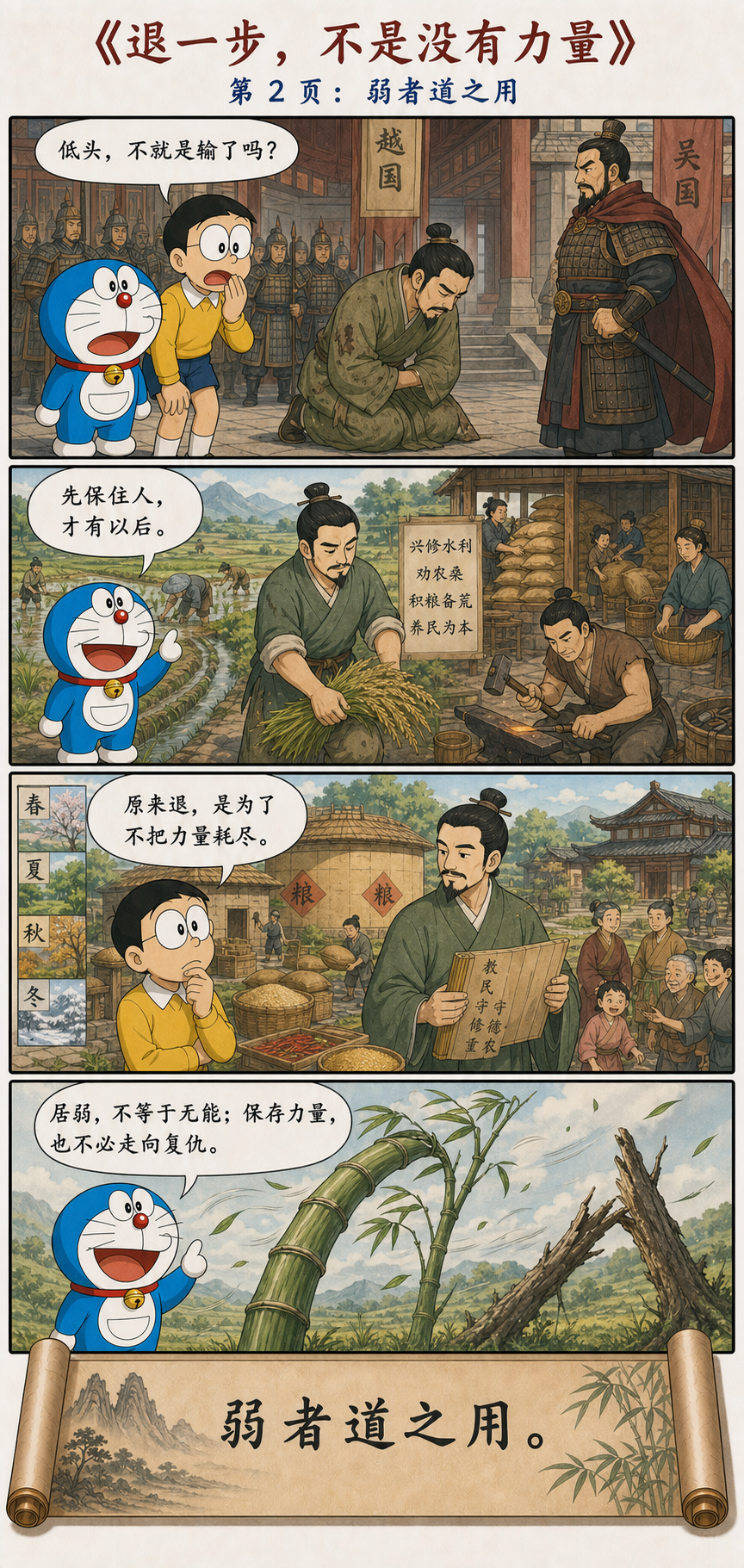哆啦A梦和大雄通过勾践保存力量理解弱者道之用