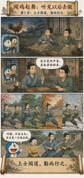 第四十一章漫画预览：祖逖闻鸡起舞，听见以后去做