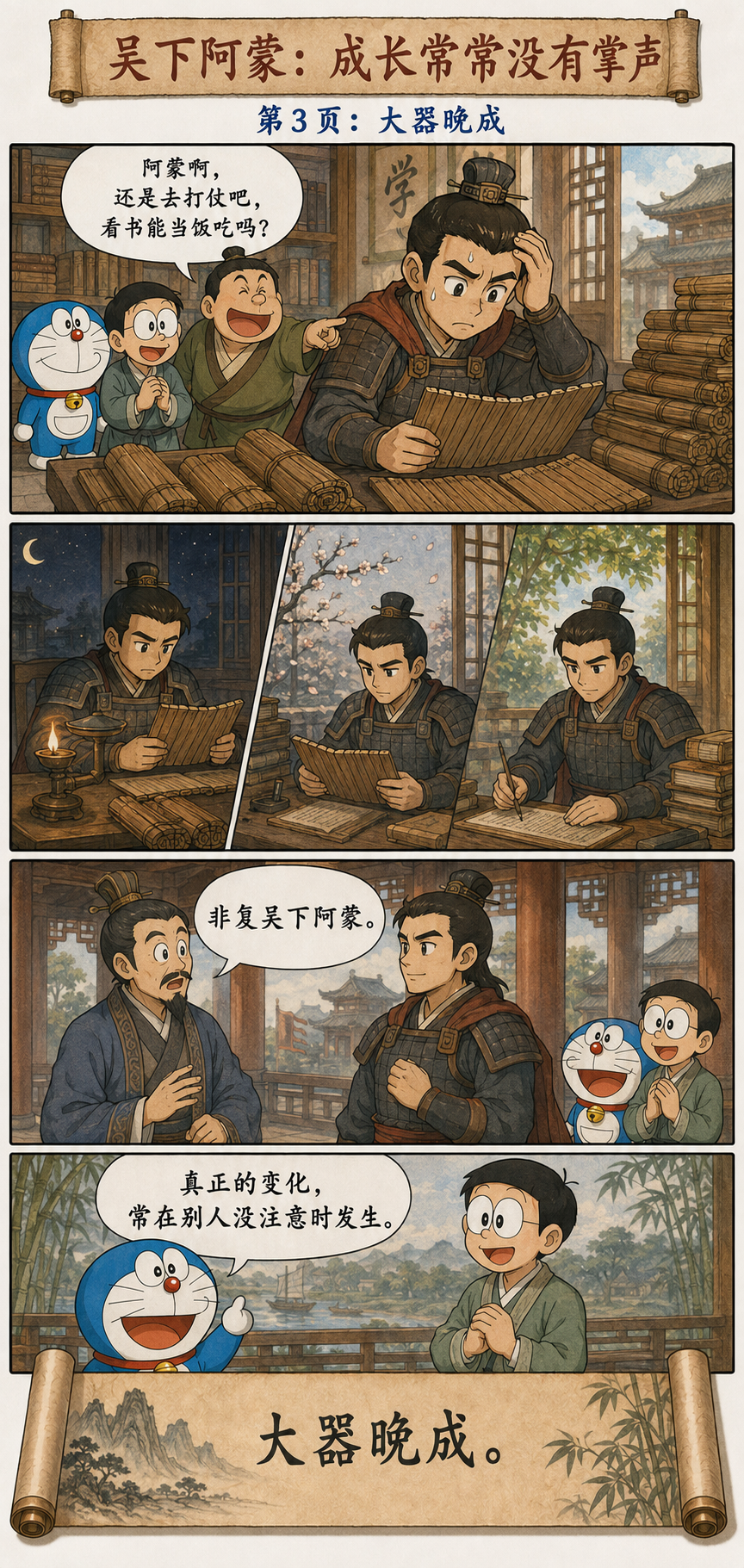 吕蒙在无人注意时读书成长，鲁肃刮目相看