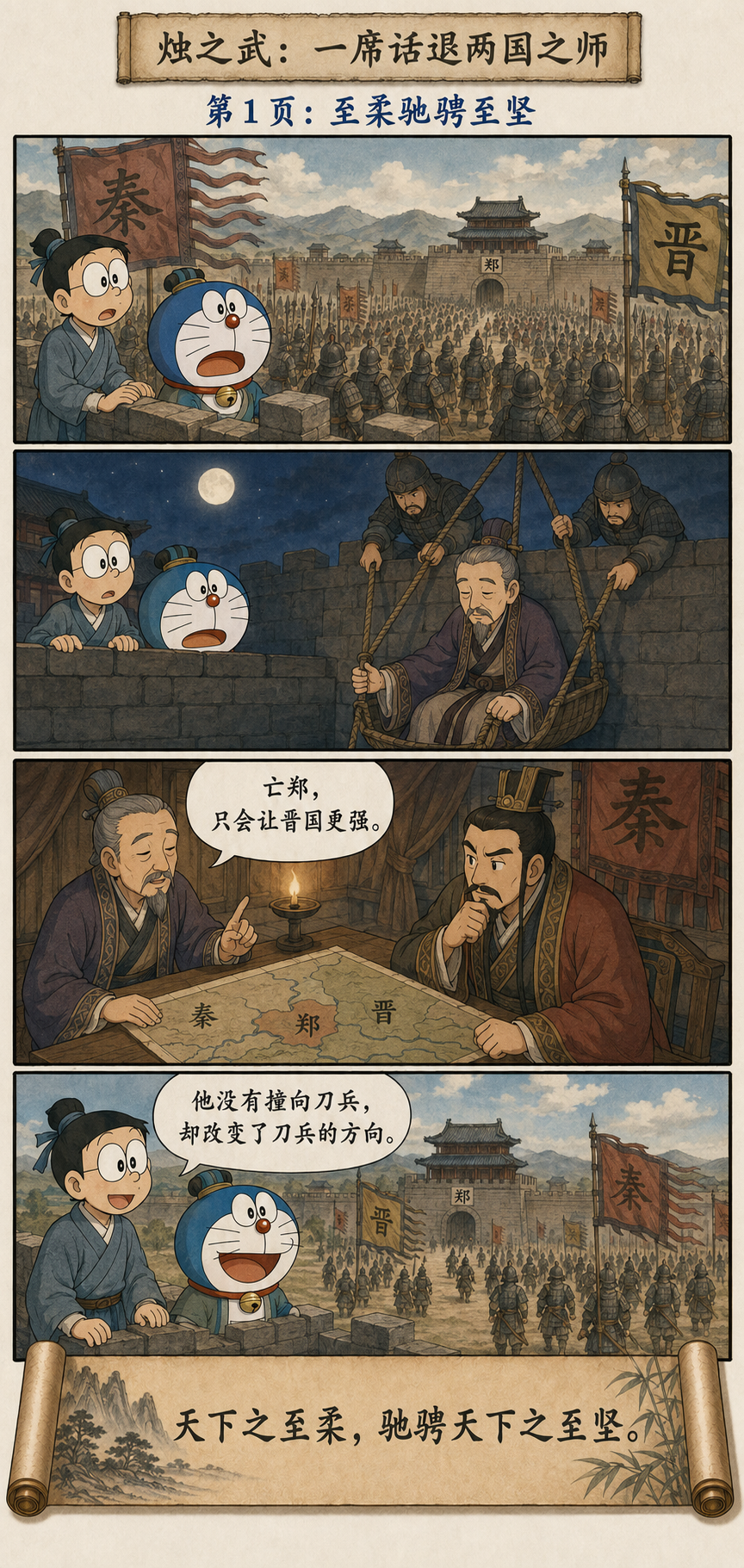 烛之武夜见秦伯以利害分析退秦师，哆啦A梦和大雄观察