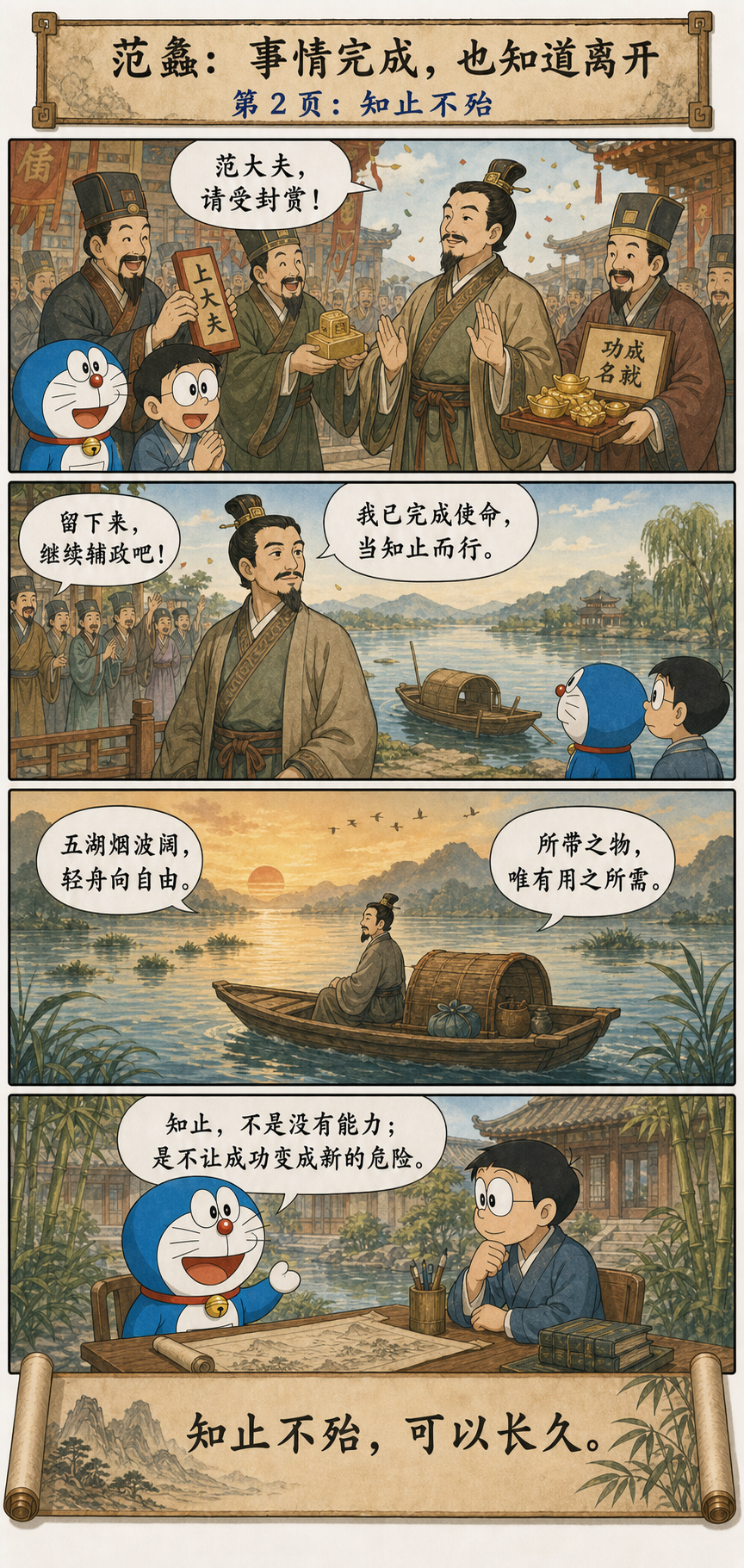 范蠡功成后乘轻舟泛五湖，理解知止不殆