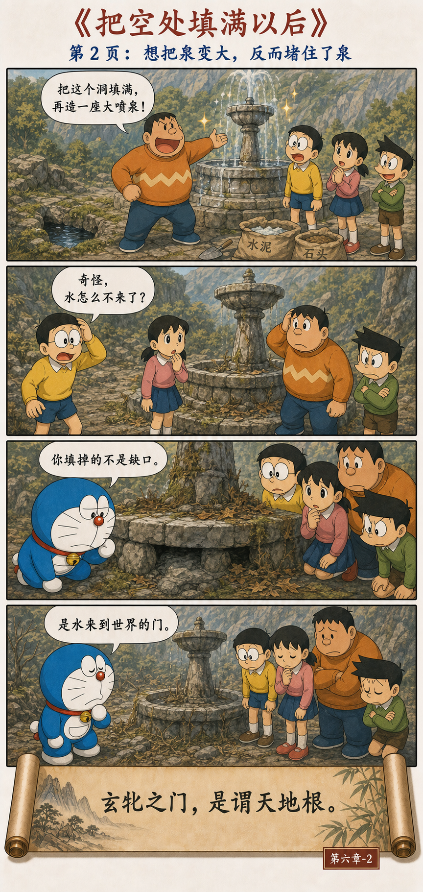 大家填满山谷空处后泉水反而停止