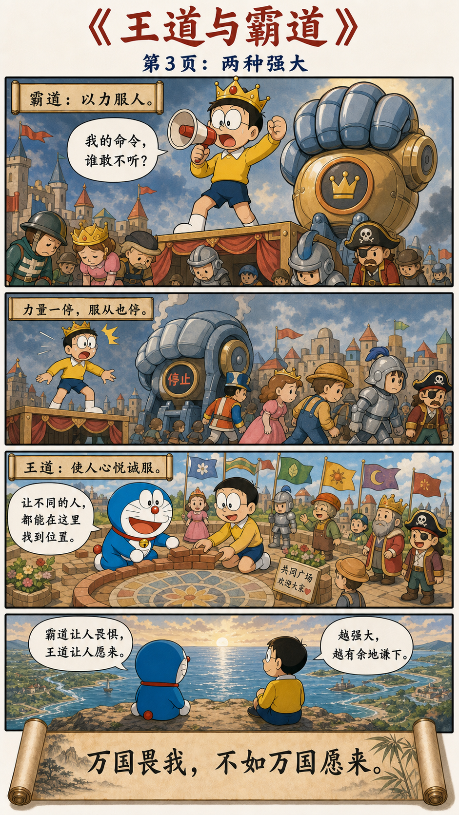 哆啦A梦和大雄用玩具王国比较王道与霸道两种强大