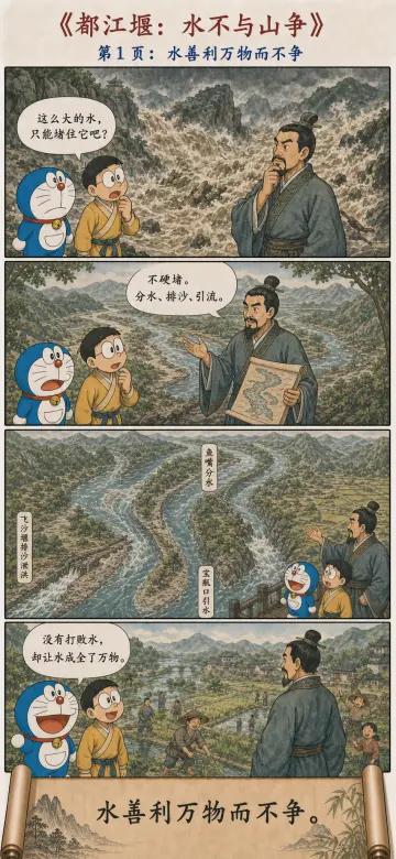 第八章漫画预览：李冰借鱼嘴、飞沙堰与宝瓶口让水利万物而不争
