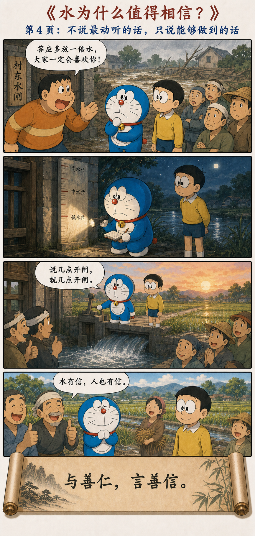 哆啦A梦按约定时间开闸让上下游农田都得到水